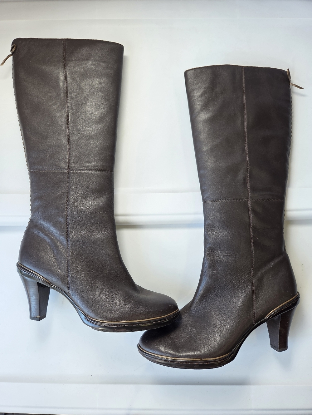 Sofft Y2k Mocha Brown Genuine Leather Knee-high Heeled Boots Size 9.5